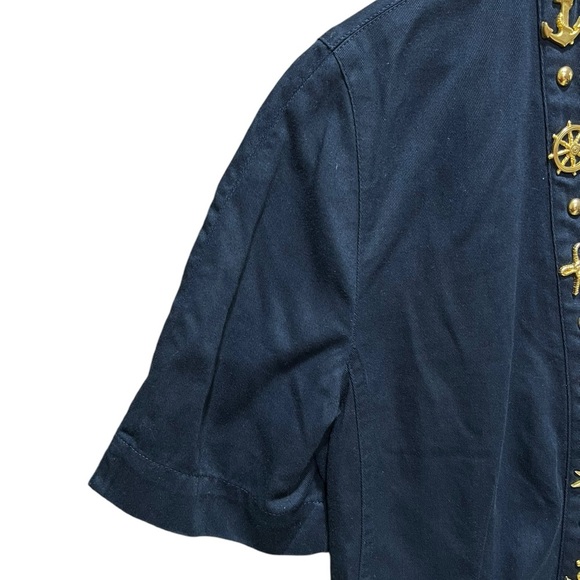 Mondi Women’s Size 6 Embellished Short Puff Sleeve Open Sailor Jacket Navy Blue - Picture 4 of 8